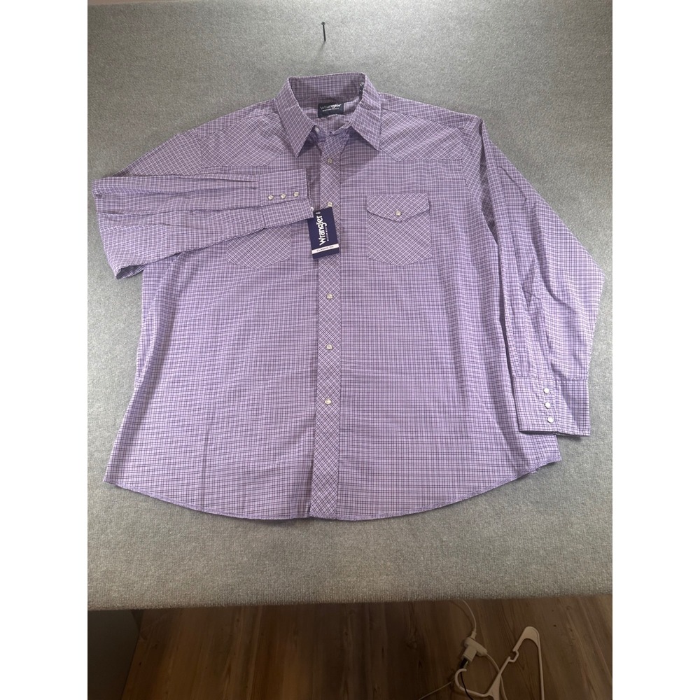Wrangler Western Shirts Mens XXL Purple Plaid Long Sleeve Snap Button Down 75204 - Picture 2 of 10